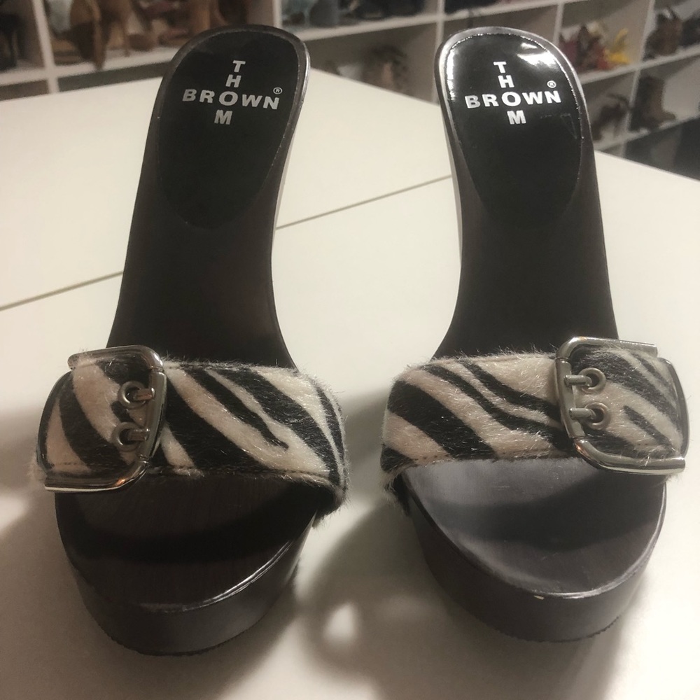 Never Worn - Thom Brown zebra high heeled slides